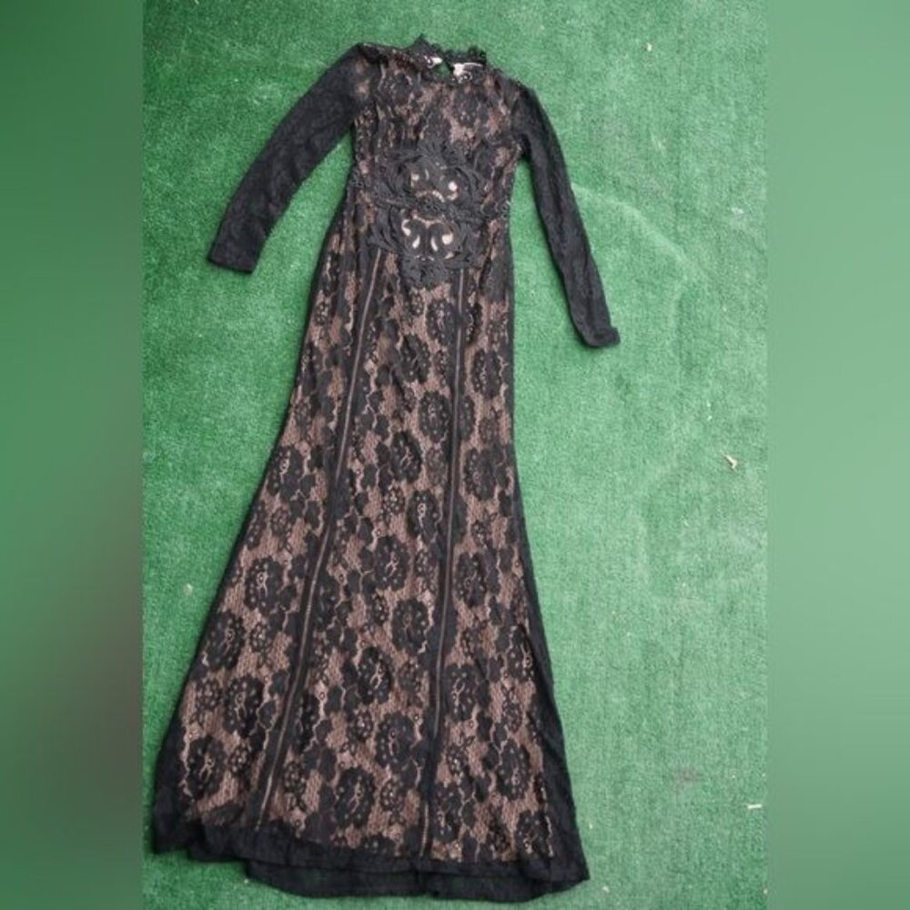 City Studio Black Maxi Dress All over Lace Night Gown Size 0 - Picture 5 of 10